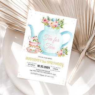 Invitación Chica Par-Tea Floral Oro Rosa Whimsical Cumpleaños