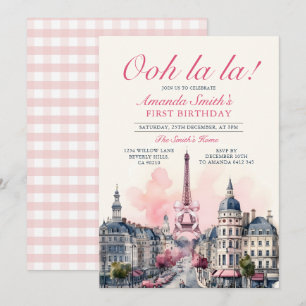 Invitación Chica Paris Patisserie Primera fiesta de cumpleaño