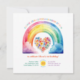Invitación Chica Pastel Arcoiris Cumpleaños con Nubes
