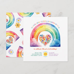 Invitación Chica Pastel Arcoiris Cumpleaños con Nubes