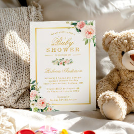 Invitación Chica Pastel de Rubefacción Rosa Floral Dorado Bab