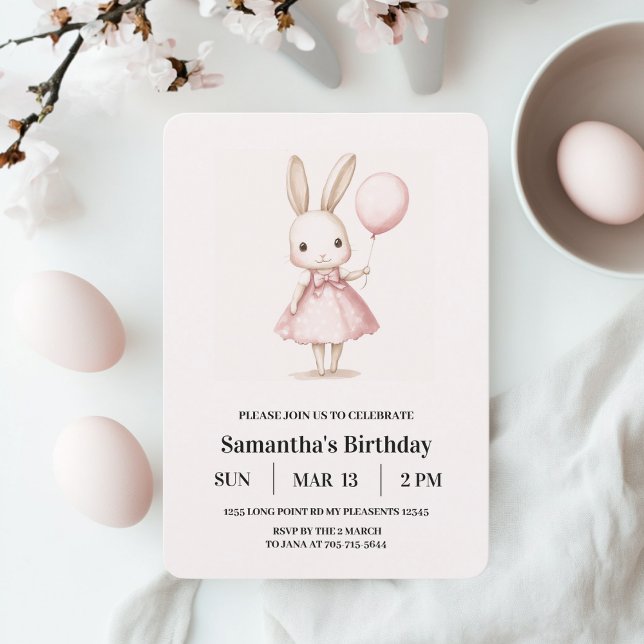 Invitación Chica Pastel Rosa Bunny Niños de Pascua Cumpleaños (Subido por el creador)