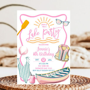 Invitación Chica pastel rosa fiesta de cumpleaños en el lago