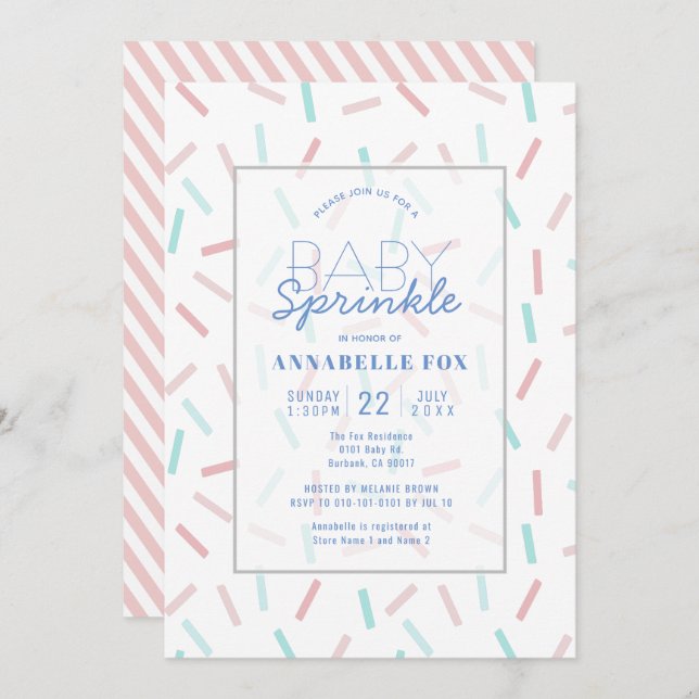 Invitación Chica Pastel Sprinkles Baby Sprinkle Shower (Anverso / Reverso)
