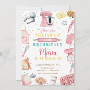 Invitación Chica pastelera rosa pastel cumpleaños