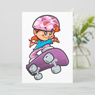 Invitación Chica Patinadora Diversión Casco Rosa Monopatin