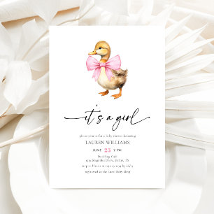 Invitación Chica Pato con Lazo Rosa Baby Shower