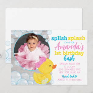 Invitación Chica Pato de Goma Acuarela Foto Cumpleaños