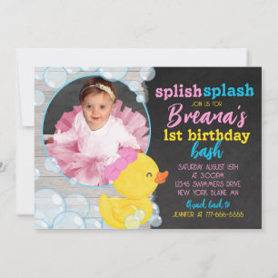 Invitación Chica Pato de Goma Pizarra & Cumpleaños Foto Rosa