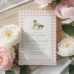 Invitación Chica Pato de Mallard con Cuadros Rosados Fiesta d
