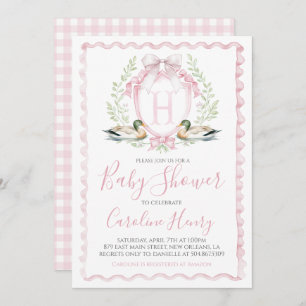 Invitación Chica pato rosa Baby Shower Gingham Rosa