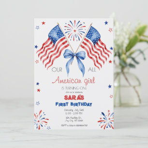 Invitación Chica Patriótica Americana Fiesta de Cumpleaños Pr