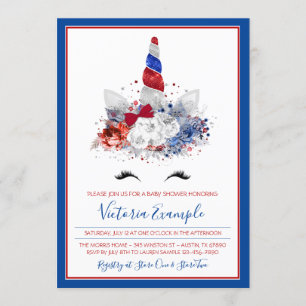 Invitación Chica Patriótica Unicornio Militar Baby Shower de 