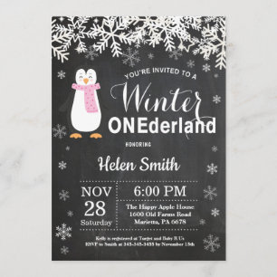 Invitación Chica Penguin de Onederland Primer cumpleaños