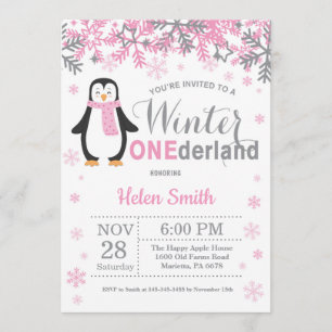 Invitación Chica Penguin de Onederland Primer cumpleaños