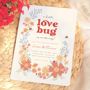 Invitación Chica Pequeña Bicho del Amor Fiesta Retro para Beb