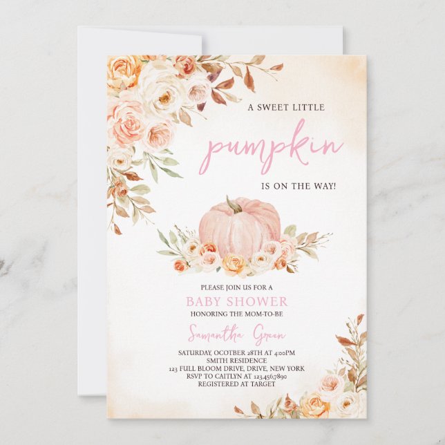 Invitación Chica Pequeña Calabaza Baby Shower (Anverso)