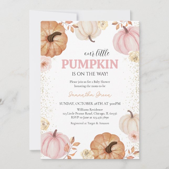 Invitación Chica Pequeña Calabaza Baby Shower (Anverso)