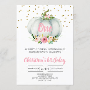 Invitación Chica Pequeña Calabaza Primer Cumpleaños Caída Rús