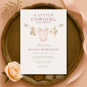 Invitación Chica pequeña vaquera ropa de bebé niña shower