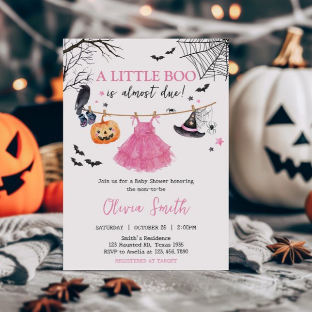 Invitación Chica Pequeño Boo Halloween Calabaza Baby Shower (Blue Spooky Little Boo Pumpkin Baby Shower Invitation )