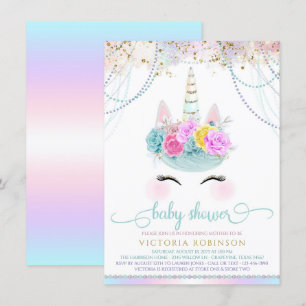 Invitación Chica Perla Unicornio Baby Shower