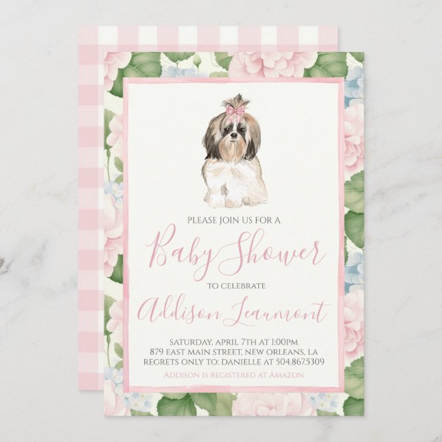 Invitación Chica Perro Cachorro Baby Shower (Anverso / Reverso)