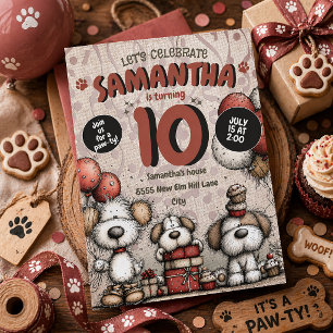 Invitación Chica Perro Cachorro Rústico Cumple 10 Años