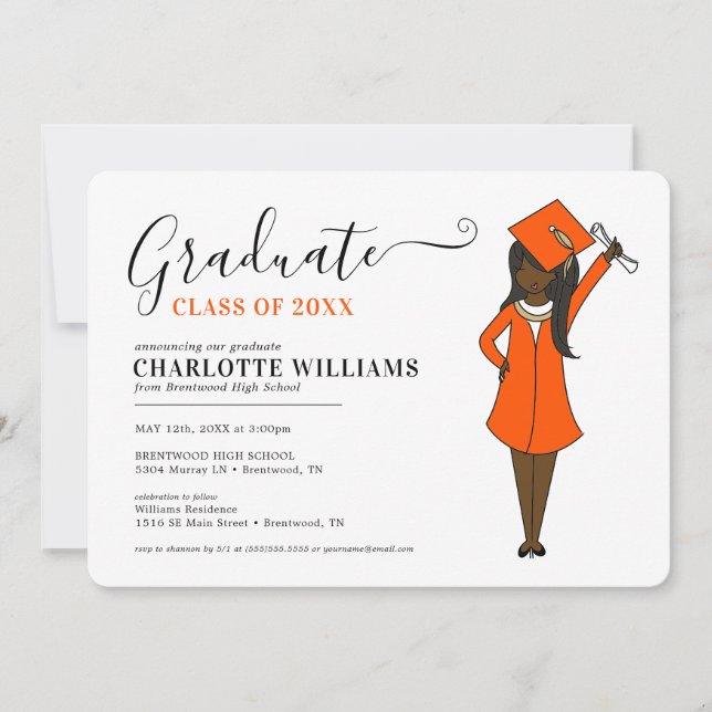 Invitación Chica Personalizable Avatar| Graduación en la escu (Anverso)