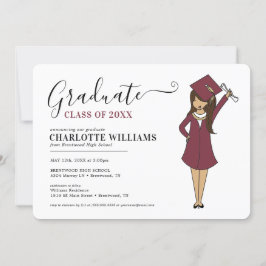 Invitación Chica Personalizable Avatar| Graduación en la escu