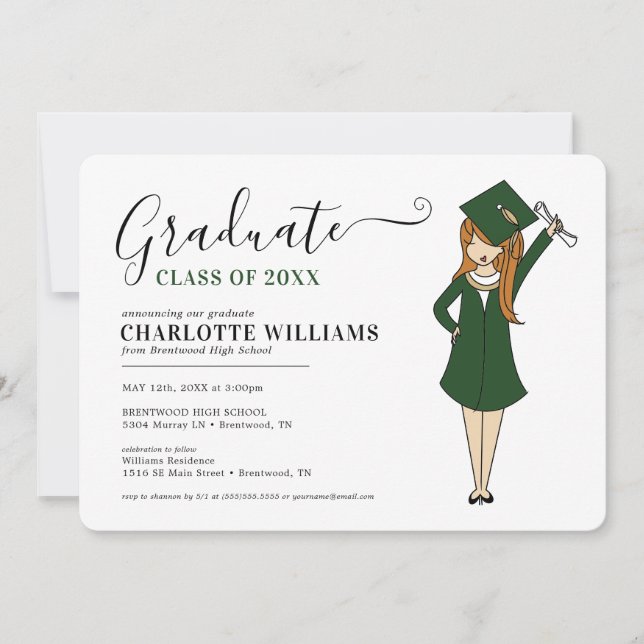 Invitación Chica Personalizable Avatar| Graduación en la escu (Anverso)