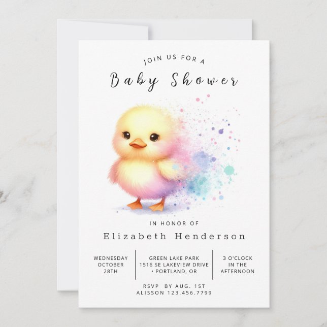 Invitación Chica Personalizado Duck Baby Shower (Anverso)