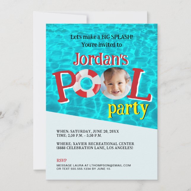Invitación Chica personalizado Foto Fiesta de la piscina de c (Anverso)