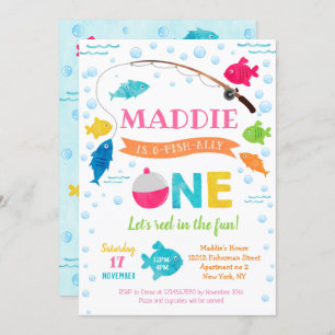 Invitación Chica Pescador O-fish aliado 1er cumpleaños invita