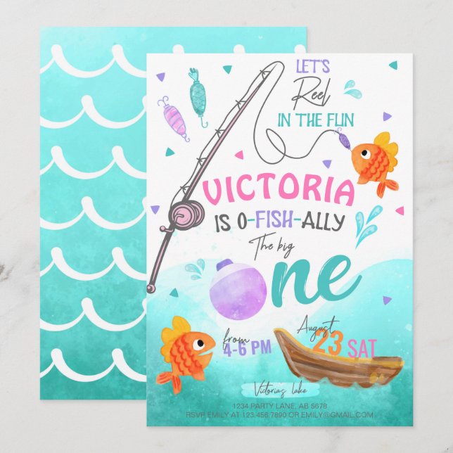 Invitación Chica Pesquero Primer Cumpleaños (Anverso / Reverso)