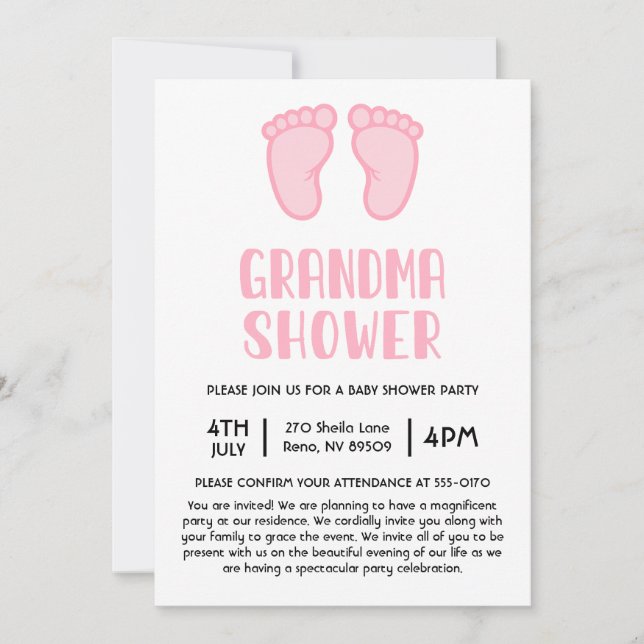 Invitación Chica pies por primera vez Abuela Baby Shower (Anverso)