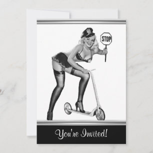 Invitación Chica Pin-Up de Estilo Blanco y Negro 1