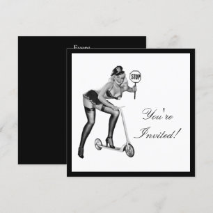 Invitación Chica Pin-Up de Estilo Blanco y Negro 1