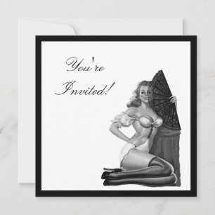Invitación Chica Pin-Up de estilo blanco y negro 21