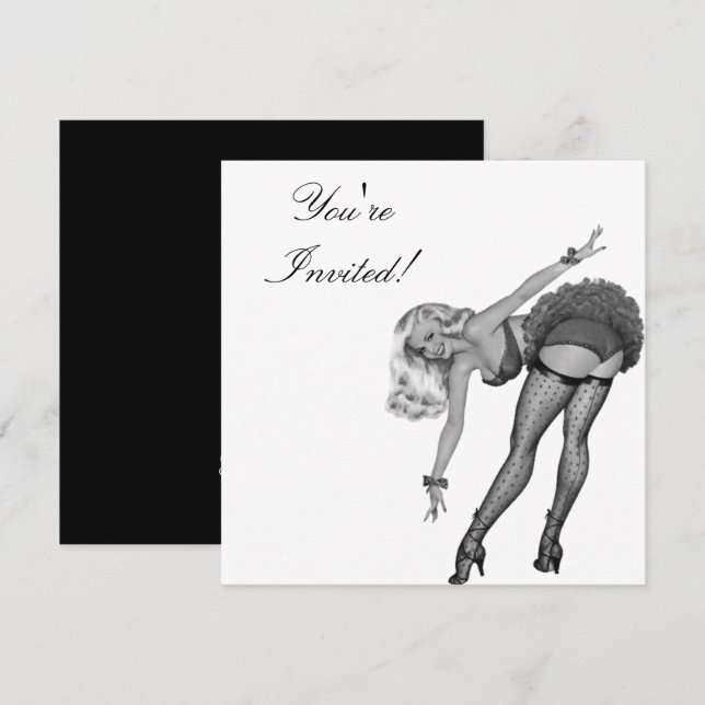 Invitación Chica Pin-Up Estilo Blanco & Negro 19 (Anverso / Reverso)