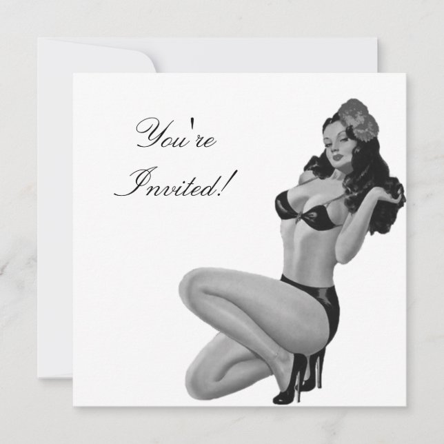 Invitación  Chica Pin-Up Estilo Blanco & Negro 20 (Anverso)