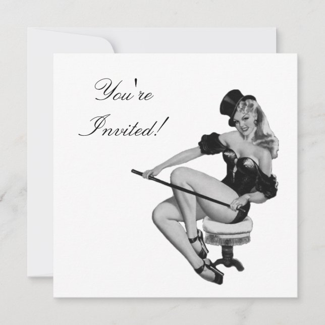Invitación Chica Pin-Up Estilo Blanco y Negro 5 (Anverso)