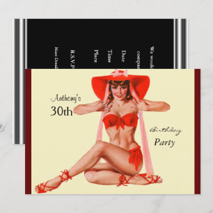 Invitación chica pin-up roja Fiesta de cumpleaños
