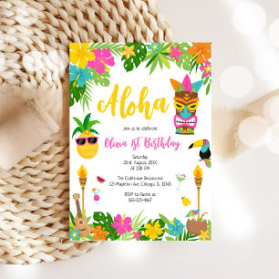 Invitación Chica Piña Cumpleaños Aloha Hawái Verano