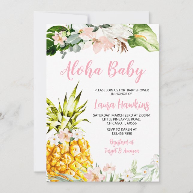 Invitación Chica Pineapple Baby Shower (Anverso)