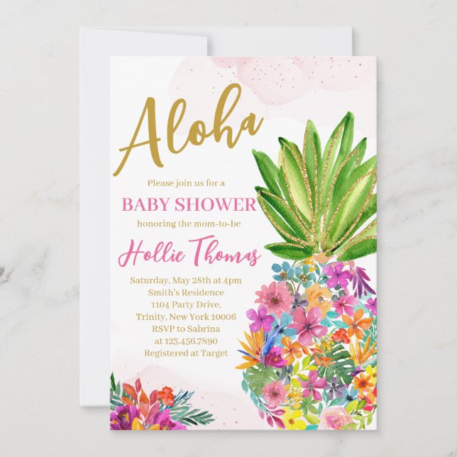 Invitación Chica Pineapple Baby Shower (Anverso)