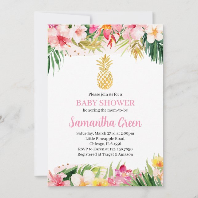 Invitación Chica Pineapple Baby Shower (Anverso)