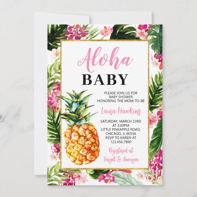 Invitación Chica Pineapple Baby Shower (Anverso)