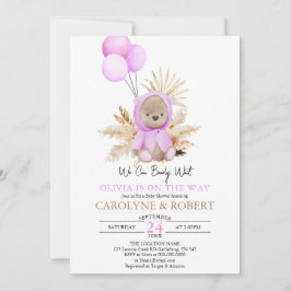 Invitación Chica Pink Boho Teddy Bear Bearly Wait Baby Shower