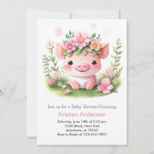 Invitación Chica Pink Farmyard Piglet Baby Shower
